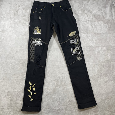 Blac Leaf Men s Hip Hop Black Jeans Graphic Graffiti 30x32 Embroidered Urban