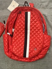 NWT-Oliver Thomas Women's 24+7 Tennis Quilted Polyester Backpack In Red/Tomato..