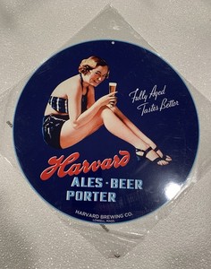 NEW HARVARD BEER ALE GIRL TIN SIGN LOWELL MASSACHUSETTS MA