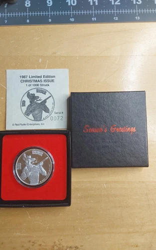 1987 AMC Red Ryder 1oz .999 Silver Proof Round Coin Box & COA Merry Christmas