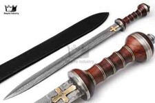 Roman Gladius Sword, Handmade Damascus Steel Blade, Battle Ready With Sheath