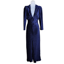 Shoshanna Formal Velvet Dress 12 Celsey Column Gown Long Sleeve Blue V-Neck  