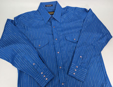 Vintage Panhandle Slim Pearl Snap Western Shirt 16-34 Blue Silver Stripe Cowboy