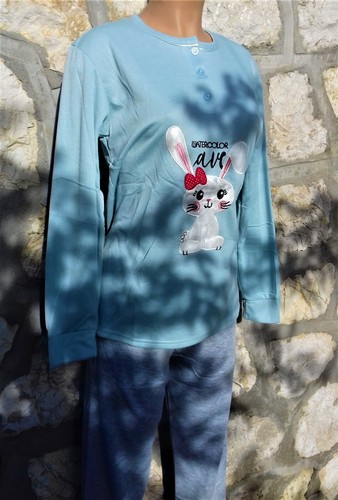 PYJAMA FEMME COTON MOLLETONNE. " LAPIN " F 1178. 3 COLORIS. - Picture 7 of 12