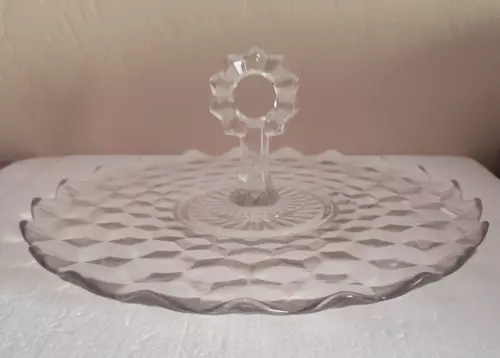 FOSTORIA AMERICAN CLEAR GLASS TRAY WITH CENTER HANDLE