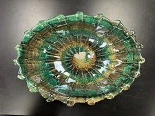 Hand Painted in Italy Multi colored Art Glass Oval Shaped Bowl Decorative