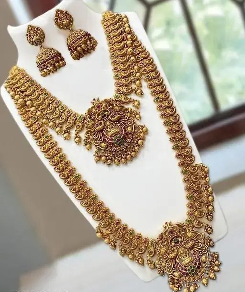 Indian Bollywood Ethnic Micro Gold Plated Long Necklace Laxmi