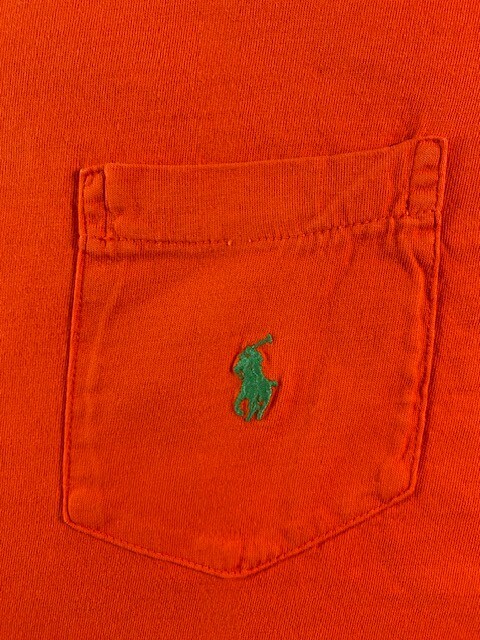Polo Ralph Lauren camicia uomo L arancione manica corta pony cotone t shirt con tasca
