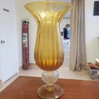Vintage Golden Amber Murano Glass Vase with Bubbled Stem