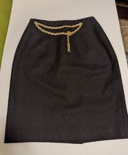 Vintage 80s Ann Taylor Black Wool Blend Gold Rope Waist Skirt Size 4