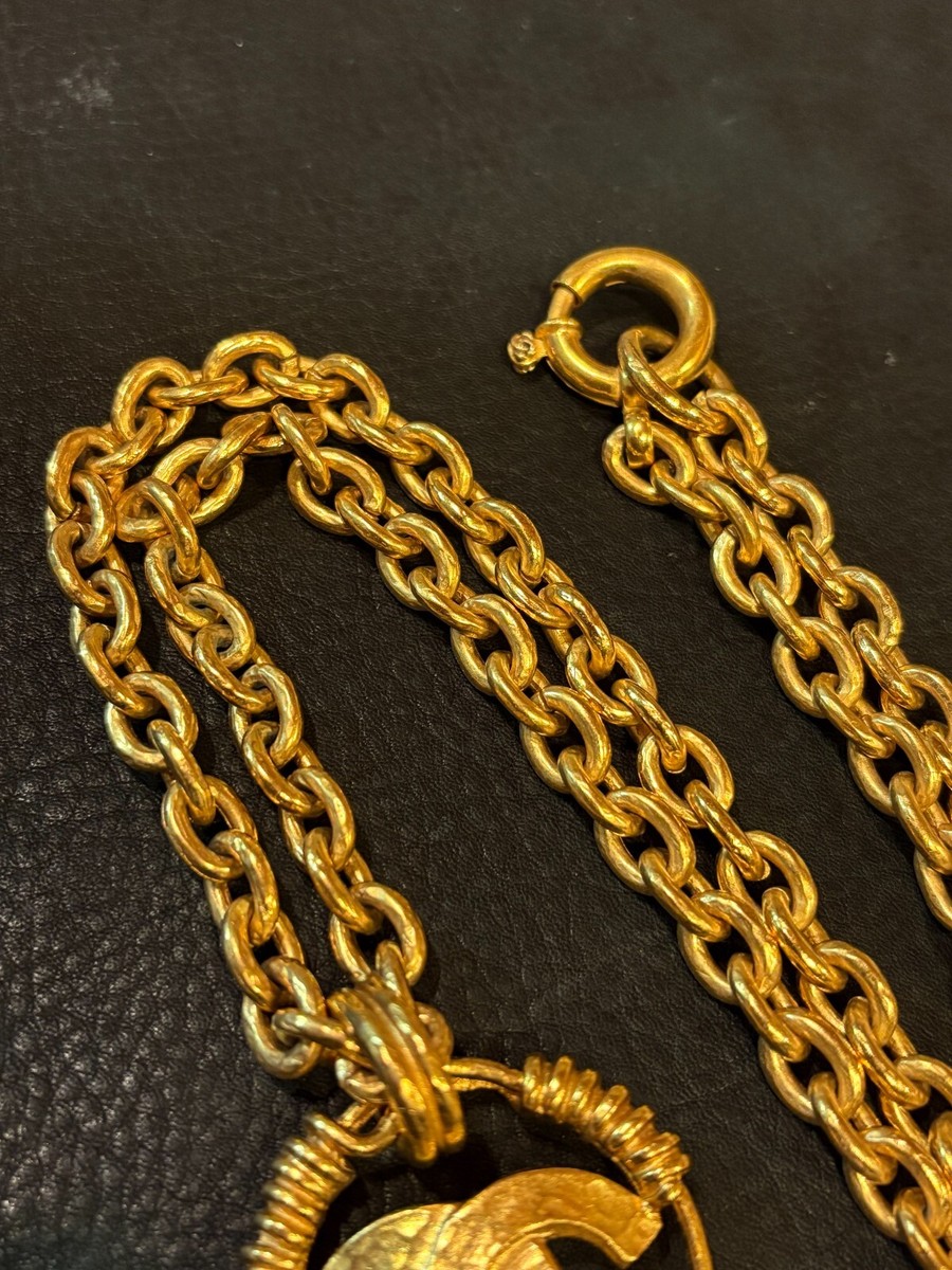 CHANEL Necklace Pendant choker Gold Tone Logo Swing Cross Coco CC