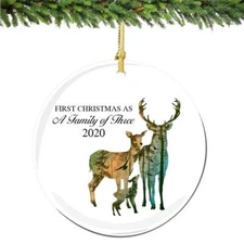 1st Christmas as A Family of Three Ornament 2022 Deer Porcelain Ornament New Par