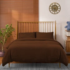 Linentown 100% Cotton Soft Luxurious Duvet Cover set Chocolate Solid Queen Size