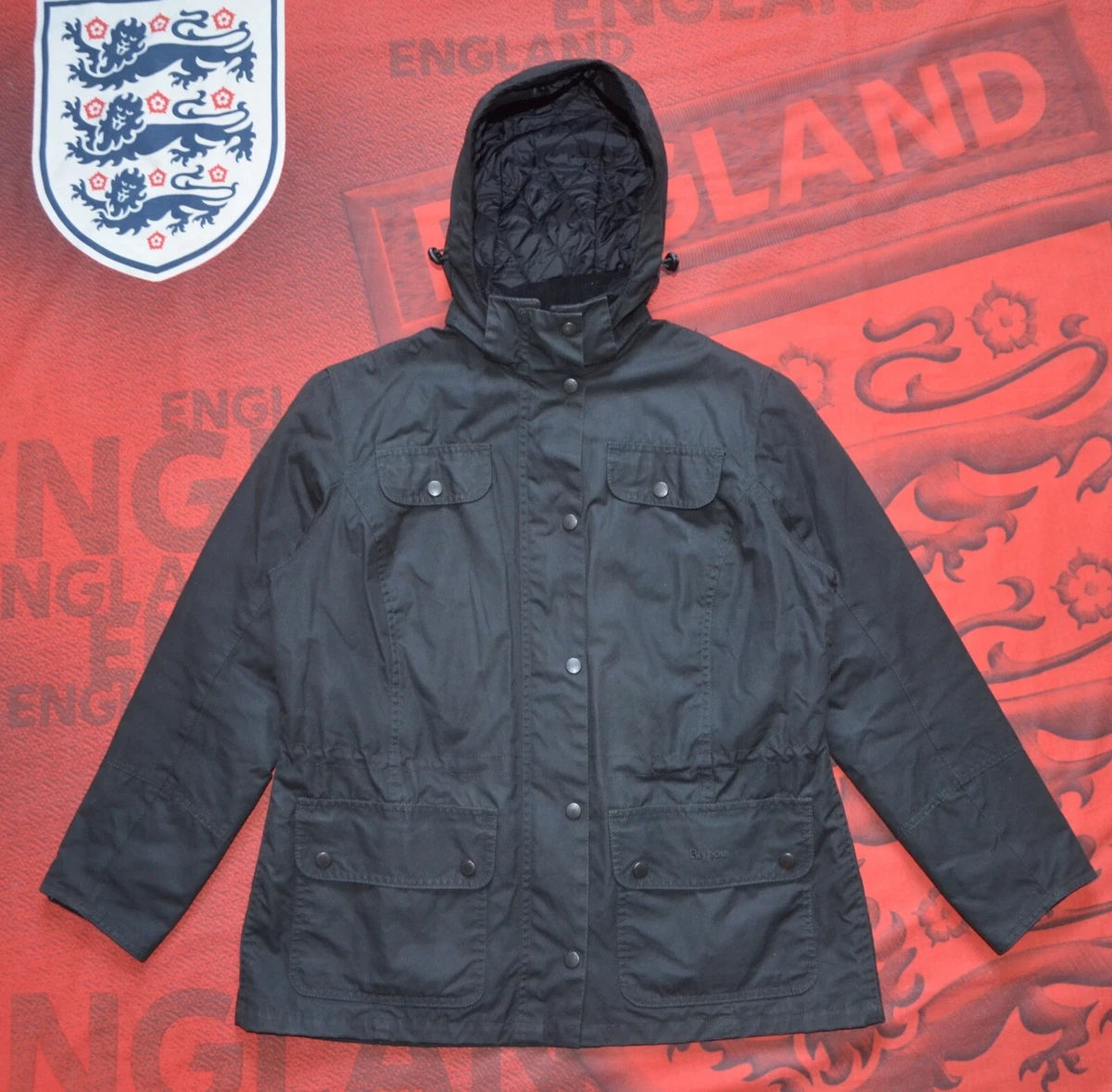 BARBOUR Faye Drawstring Waxed Jacket Black UK 16 US 12 EUR 42 BL/FR 44 SPA  | eBay
