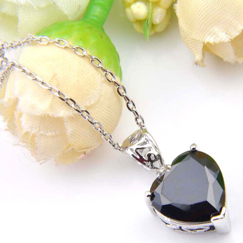 2025 Heart-Shaped Black Onyx Gemstone Silver Necklace Pendants with Free Chain - Picture 2 of 6