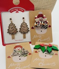Christmas Earrings Lot Set of 4 Pierced Gift Holiday Jewelry Dangle Drop X