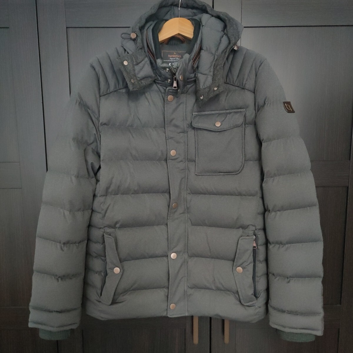 Handstich Daunenjacke Herren, 56, Grau