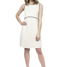 JULIE BROWN Women's Retro Mod Cream Black Sleeveless Stretch Sheath Dress Sz 6