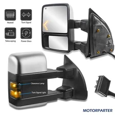 Chrome Tow Mirrors Power Heated Turn Signal For 2008-16 Ford F250/F350/F450/F550