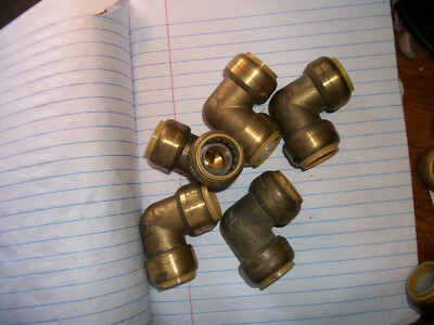 (5) 3/4'' TO 3/4 Shark Bite Brand 90° LEAD FREE BRASS ELBOWS . PUSH ON FITTINGS.