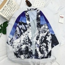 Herren Kimono Mantel Japanisch Jacke Strickjacke Outwearlinie Retro Top Haori