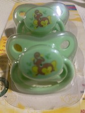 Playtex Original Binky 2 Flat silicone pacifiers BPA free 0-6m Green Monkey
