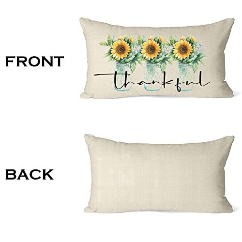 Thankful Sunflowers Decorative Lumbar Farmhouse Throw Pillow Cover Cushion Aa07 - Picture 2 of 2