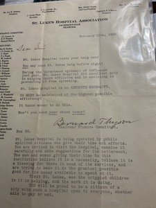 1920 Letter St Lukes Hospital. Jacksonville FL