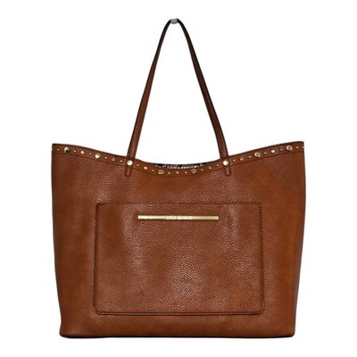 Steve Madden Studded Pebbled Leather Purse Brown Suede Lined Removable Pouch Lrg