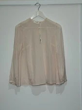 Zimmermann Silk Teardrop Blouse Womens Au 0 Us 2-4 Uk 8 Blush Pink Keyhole Sheer