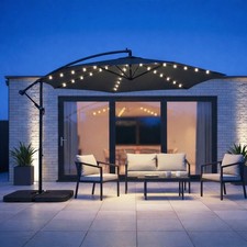 PARASOL Cantilever Banana 3m Garden Patio Umbrella + Solar LED Lights Outdoor