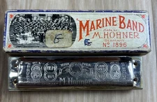 Harmonica Hohner Marine Band 1896 Germany Key of F Original Box Pre-War Vintage