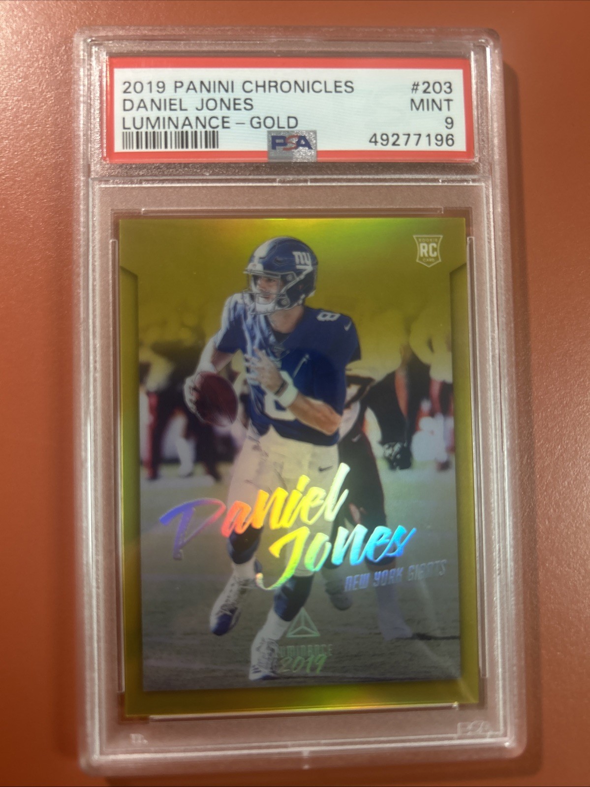 2019 Panini Chronicles - Luminance Rookies Daniel Jones #203 (RC) Gold/10 PSA 9