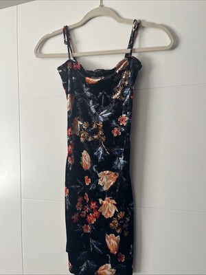 Forever 21 Mini Dress Crushed Velvet Floral Pattern Size S Polyester 