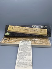Vintage Wooden Cribbage Board 1974 Lowe Milton Bradley Orginal Metal Pegs NOS
