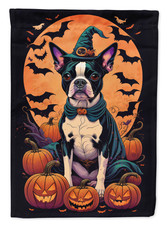 Caroline s Treasures Witchy Halloween House Flag 28x40 Boston Terrier DAC1486