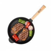 Ø28 Cm Grillpfanne Gusseisen Mit Holzgriff Steakpfanne Bratpfanne Induktion