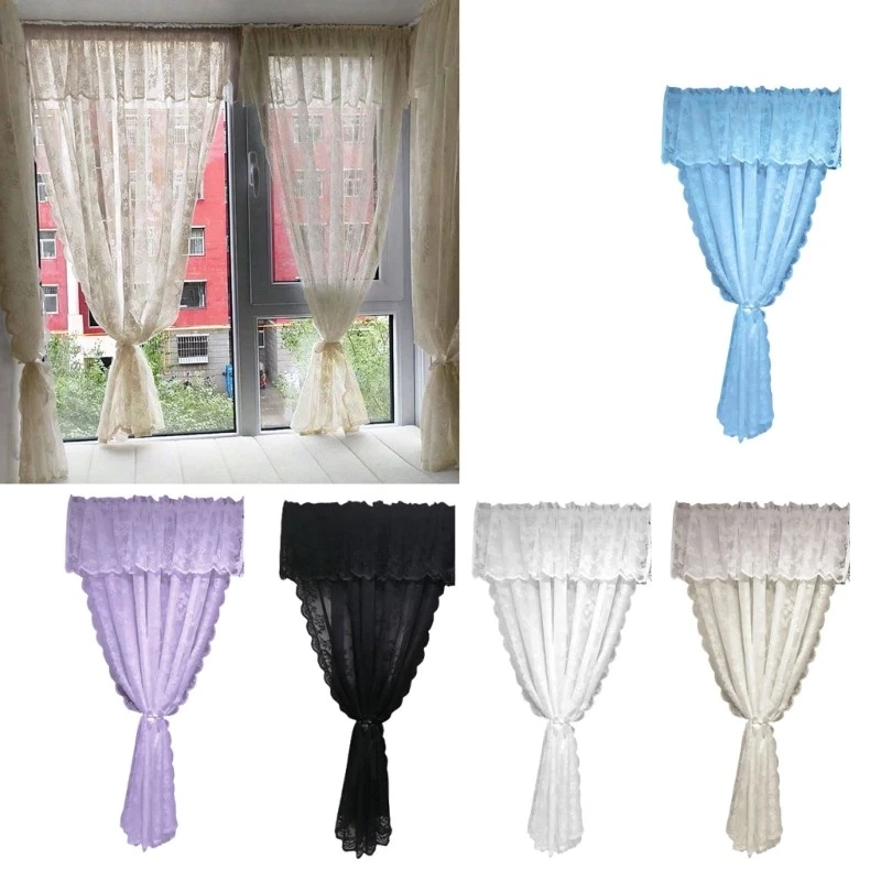 Romantics Sheer Lace Curtain with Valance and Rod Pocket for Bedroom Living Room