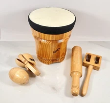 7x6" First Act Wooden Drum Hand Held Bongo Musical Instrument Home School Band