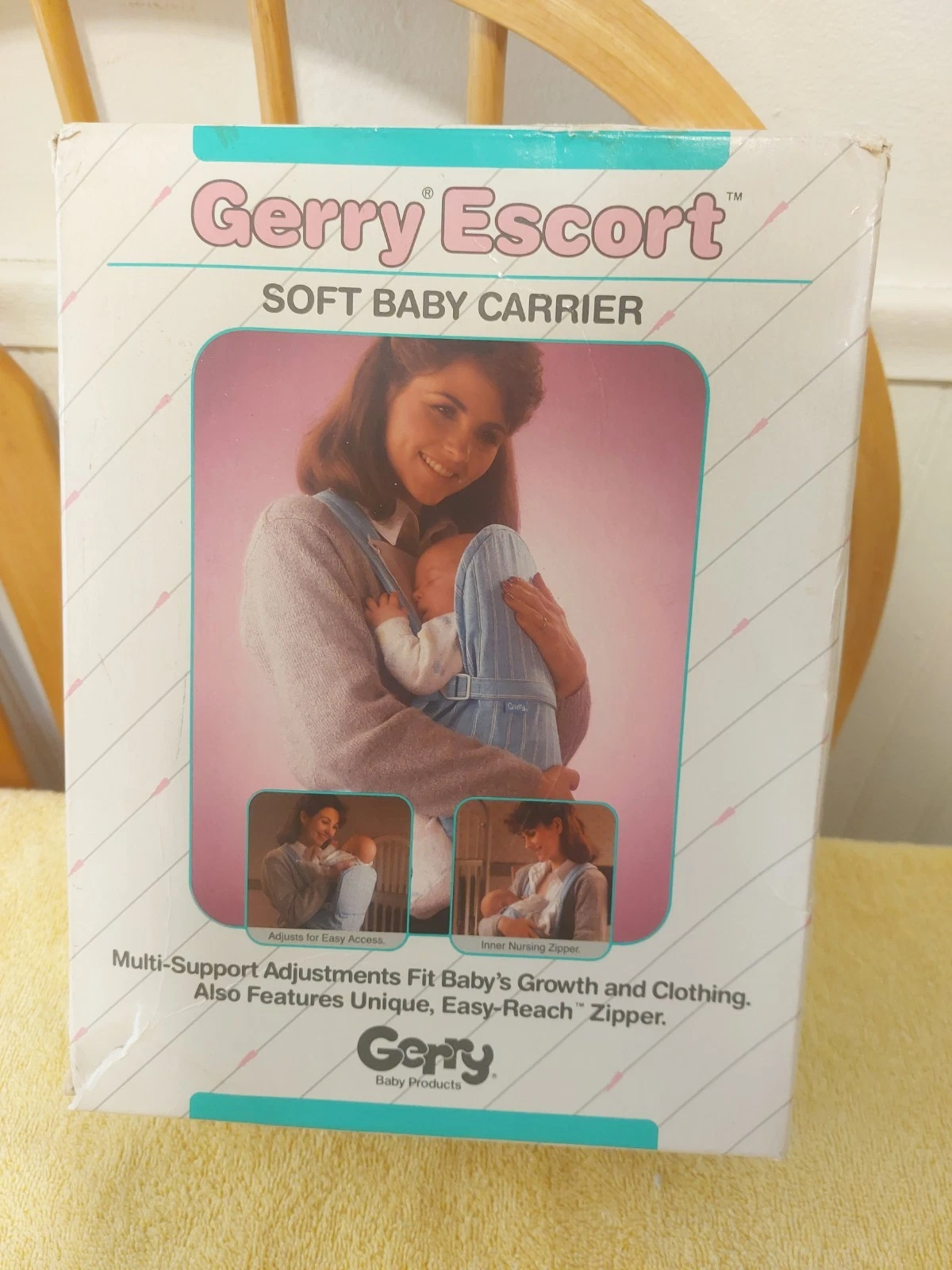 Vintage Gerry Escort Baby Carrier 80's Print Blue Infant Snuggle