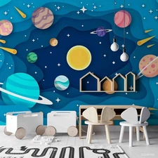 3D Space Planets Stars Paper Cutouts Wall Murals Wallpaper Murals Wall Sticker