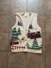 Vintage 1995 Marisa Christina Christmas Sweater Medium Horse Slay Golden Buttons