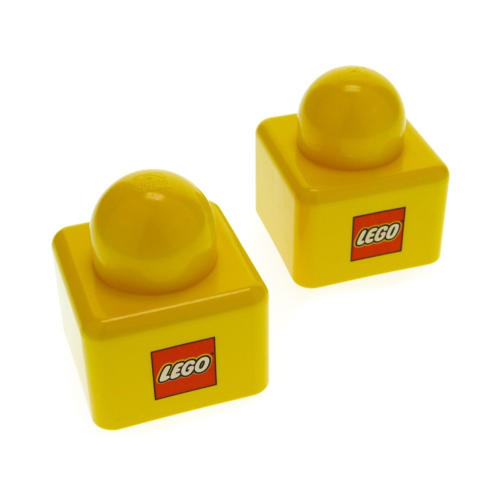 2x lego Duplo Primo Construction Stone 1x1x1 Yellow Logo Red Baby for Set 9031