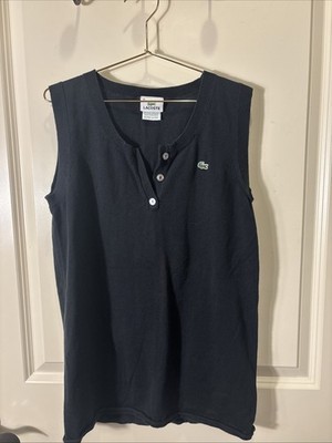 Lacoste Woman Sz 44 Sleeveless Black Polo Shirt Golf Tennis Casual Summer Preppy