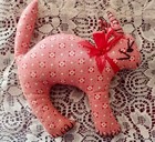 Primitive Gingham Fabric Handmade Stuffed Cat. 1940s. 6.5" H x 5" L. Fine Cond. — photo 2