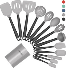 14PC Silicone Kitchen Cooking Utensils Set w/ Holder Heat-Resistant,Food-Grade