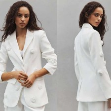 Women Applique Suit Single Breasted Jacket Flower Rose Peak Lapel Wedding 2Pcs