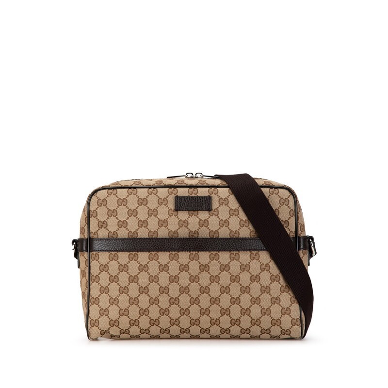GUCCI GG Canvas Shoulder Bag in Leather with Gold-Tone Hardware