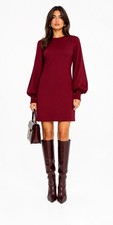 AKRIS Punto Ruby Red Long Balloon Sleeve Wool Shift Dress 6US S = 10UK F38 IT42