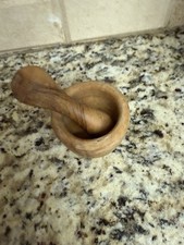 SMALL WOODEN  BERARD  MORTAR  AND PESTLE